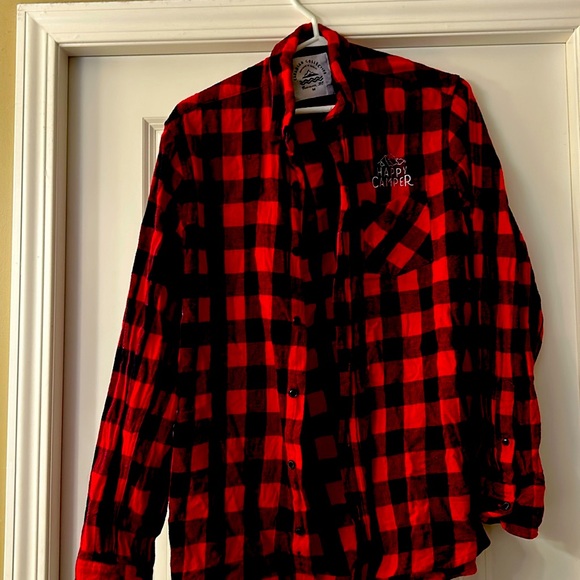 Buffalo Check Happy Camper Flannel Shirt.  Size M - Picture 1 of 3